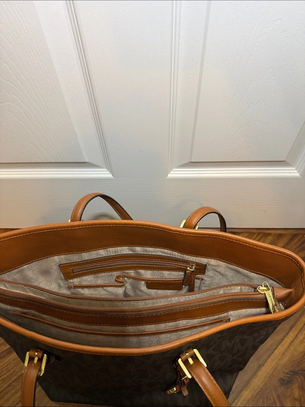 Michael Kors Brown & Tan MK Logo Laptop Tote